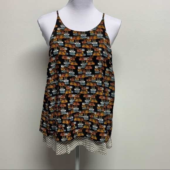 Anthropologie Porridge | Small |Split Back Suitcase Print Layered Swing Tank Top - Picture 1 of 15